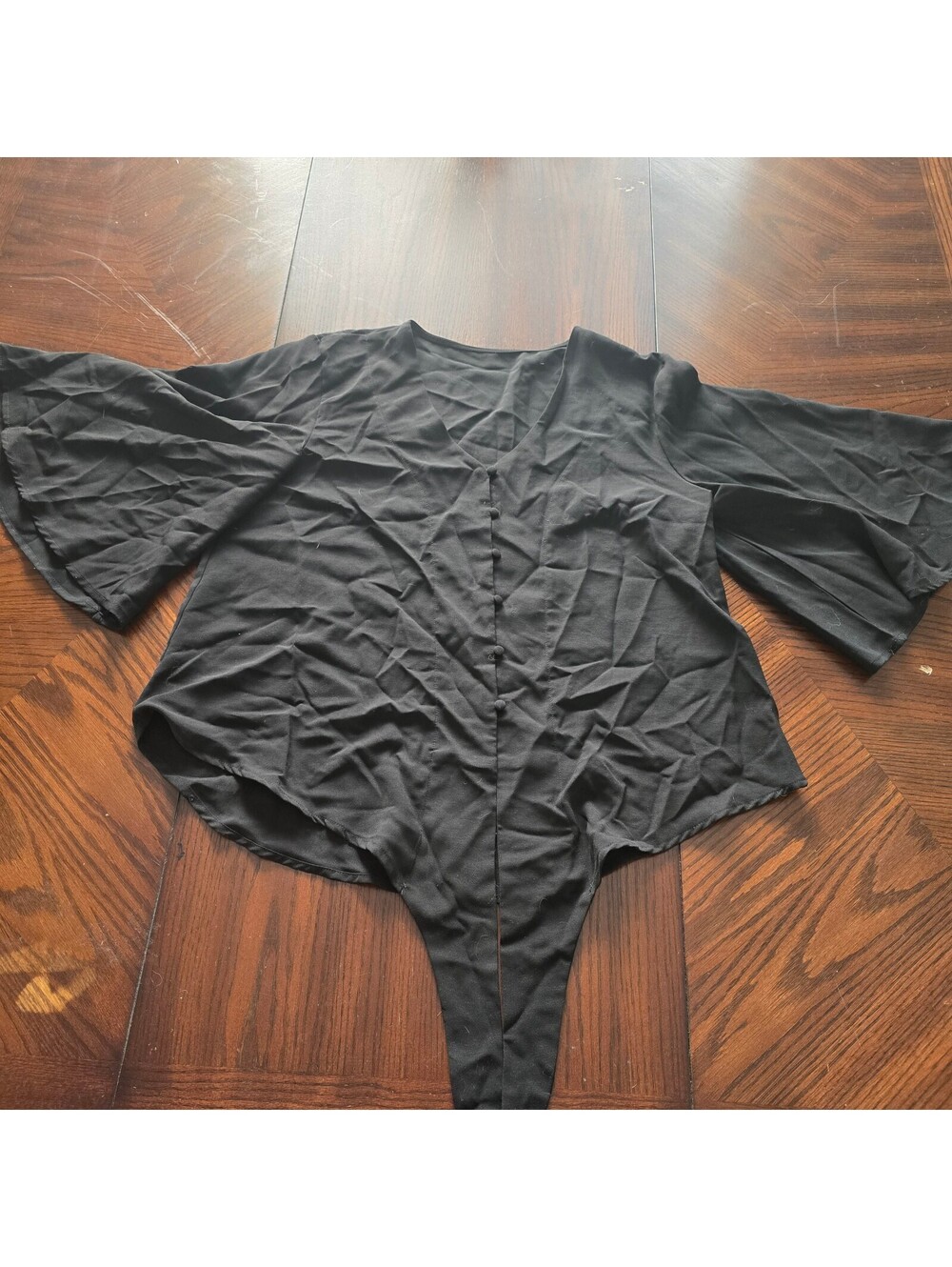Shein Black Button Front Bell Sleeve Shirt XL